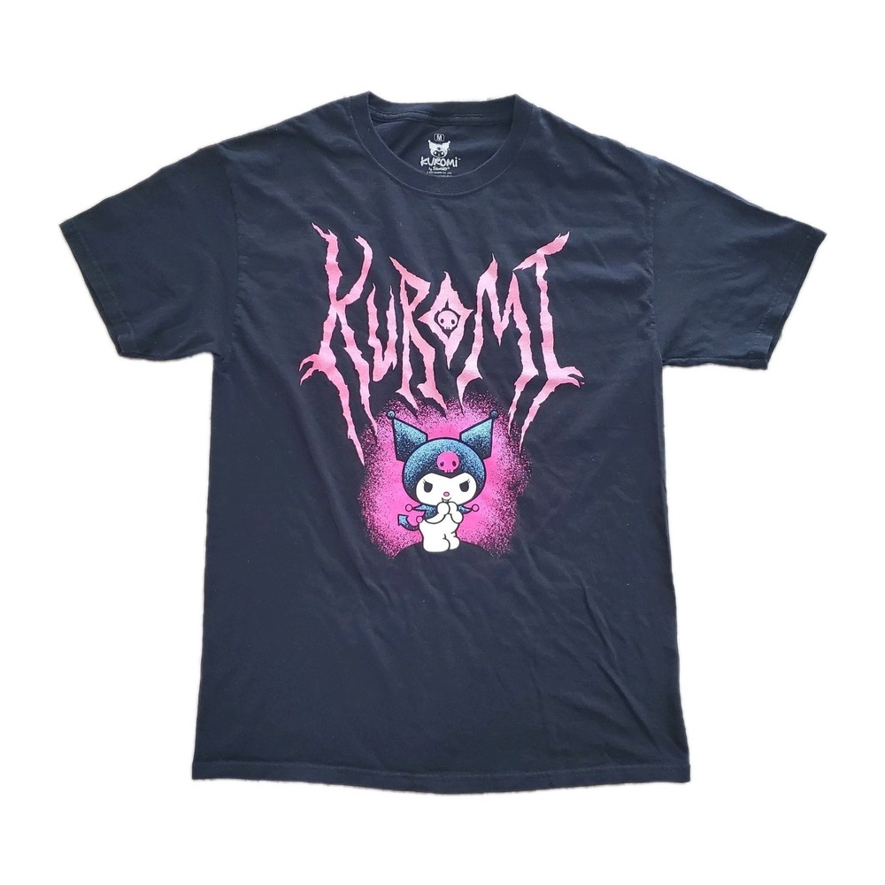 Sanrio Kuromi Heavy Metal Black Graphic T-Shirt Pink Spiky Font Goth Punk Size M